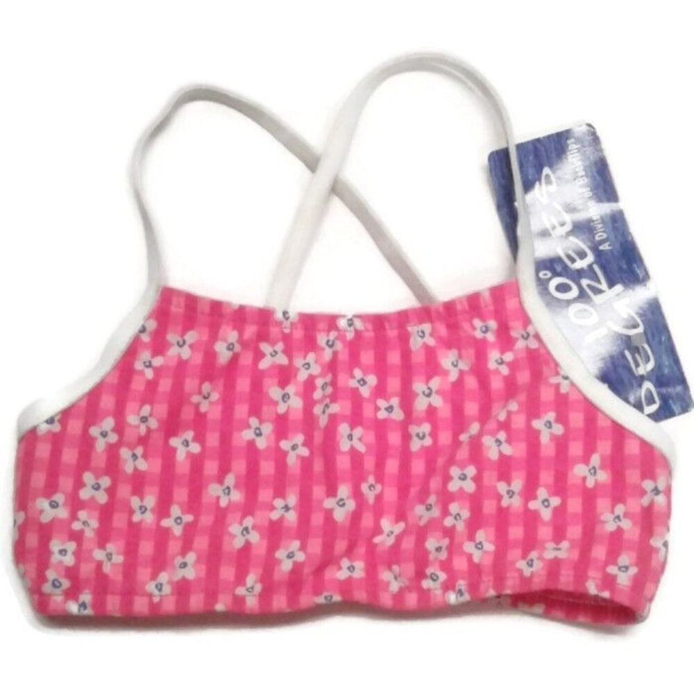 100 Degrees by Backflips Size 6 Girls Swim Top Pink Floral Checkered NEW
